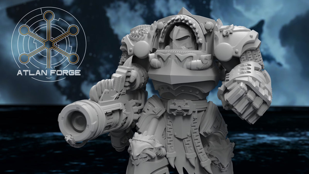 Wai Toa Roroa heavy gunner carrying an oversized cannon and power fist in shark-inspired sci-fi armor.