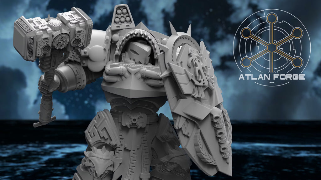 Wai Toa Roroa warrior with power hammer, ornate energy shield, and shoulder-mounted missile launcher.