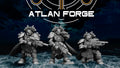 Three Wai Toa Tide Shades sci-fi resin miniatures by Atlan Forge, shown as an oceanic stealth rifle squad with shark-inspired armor and cloaks.