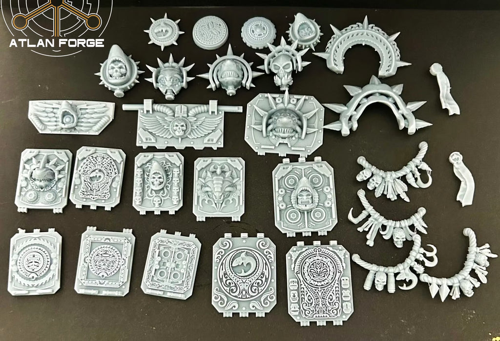 Printed Wai Toa vehicle upgrade pieces arranged together on a dark background