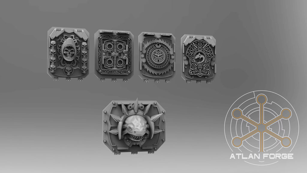 Four Wai Toa replacement armor panels and winged shark vehicle ornament