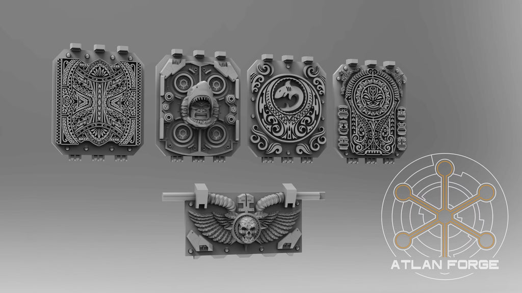 Four large Wai Toa vehicle armor panels and winged skull front ornament