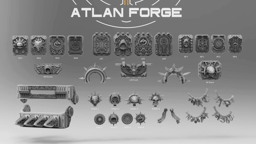 Complete 35-piece Wai Toa vehicle ornament kit with armor panels, shark decorations, totems, icons, seals and pendants
