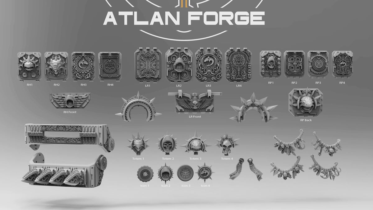 Complete 35-piece Wai Toa vehicle ornament kit with armor panels, shark decorations, totems, icons, seals and pendants