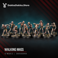 Painted Walking Mass squad of 10 undead fantasy miniatures, posed together on scenic round bases.