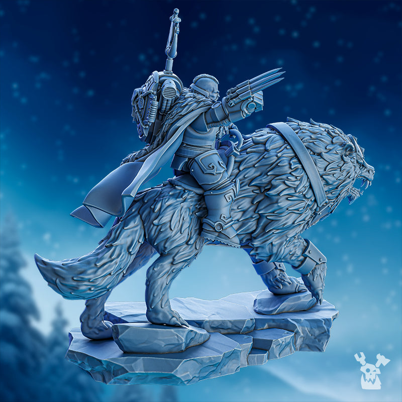 Rear side view of Yogur T’land Light Claw by DakkaDakka showing the mounted Stormbringers hero, cape, armor details, and beast mount.