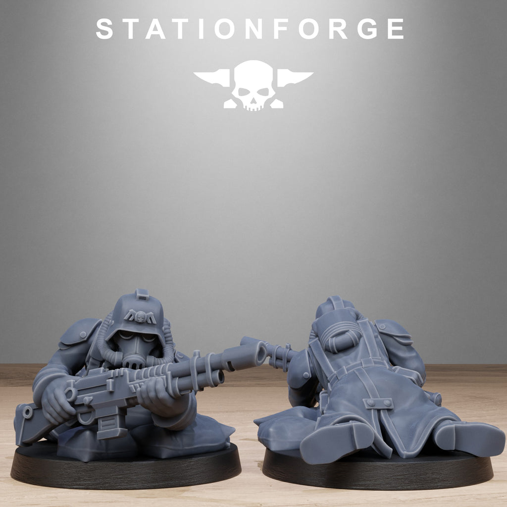 Individual GrimGuard Battlefront resin miniature by StationForge with grimdark trench infantry details and battlefield pose.