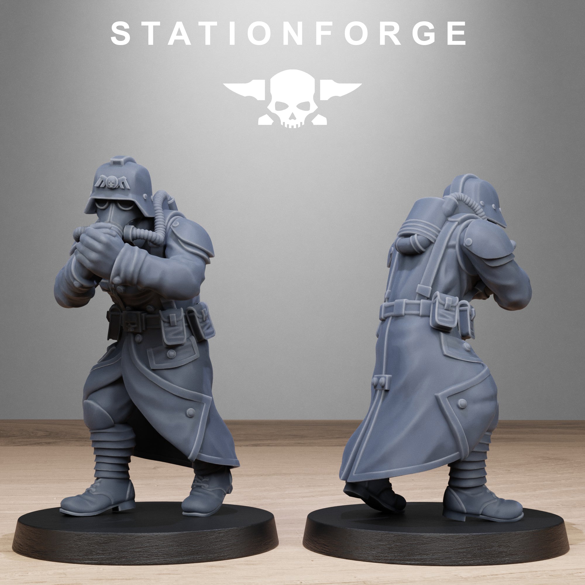 Individual GrimGuard Battlefront resin miniature by StationForge with grimdark trench infantry details and battlefield pose.