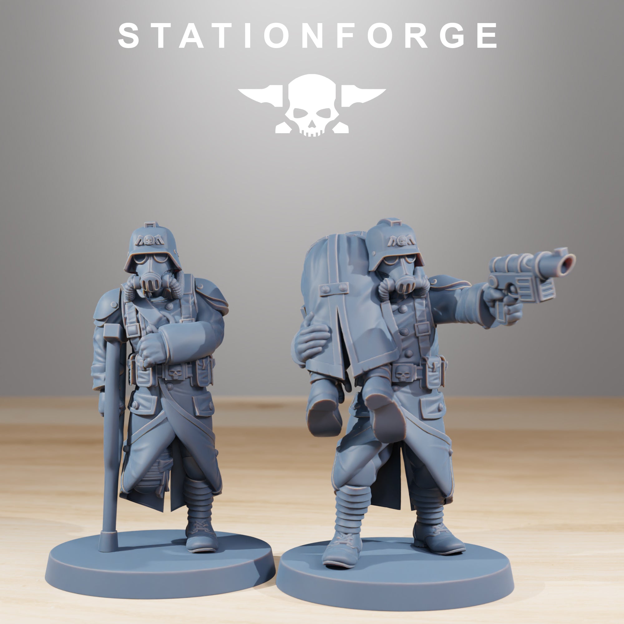 GrimGuard Casualties resin miniature scene showing a fallen trench soldier with battlefield gear and grimdark sci-fi details.