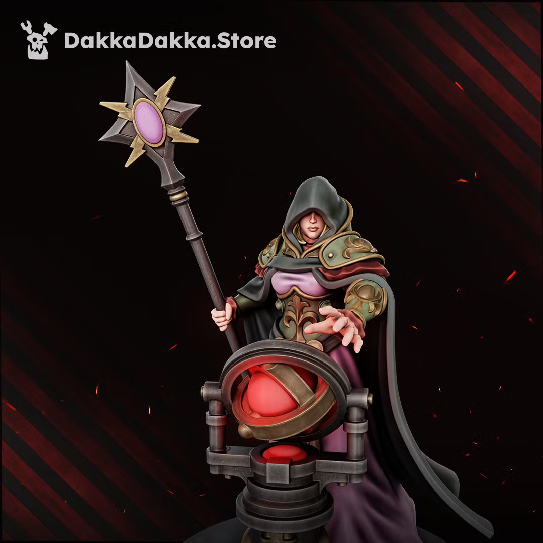 Alternate close-up view of Guide Master showing robes, staff, and celestial apparatus