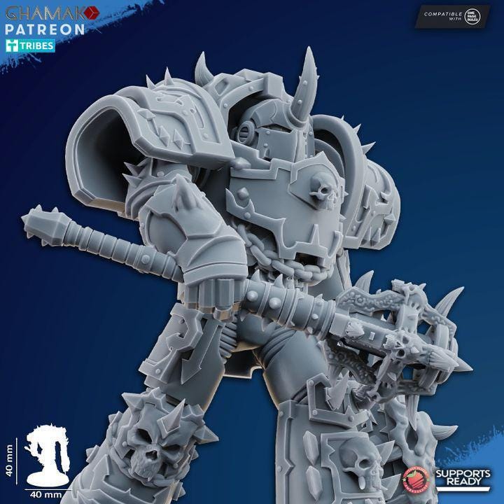 Ghamak Heretic Exterminator Lord tabletop miniature with heavy armor and sci-fi weaponry