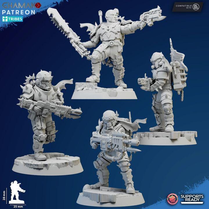 Close up of a 3D printed preassembled Ghamak Harrower model on a custom scenic base showing crisp unpainted resin details.