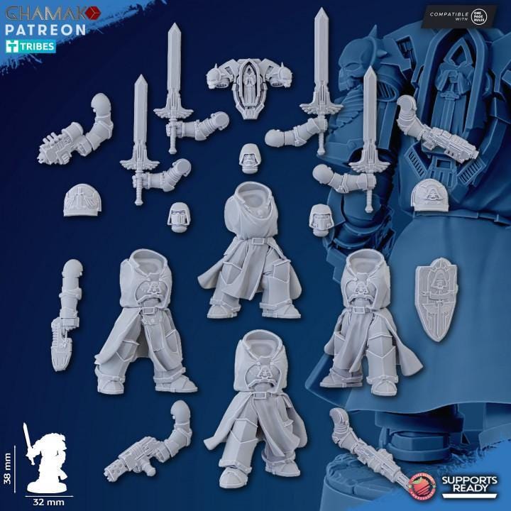 Vengeful Angels Veterans - Escuadra de 5 con peanas de 40mm - GHAMAK