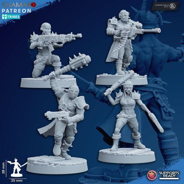 Standard cultists 28mm resin miniature modular squad of 20 by Ghamak
