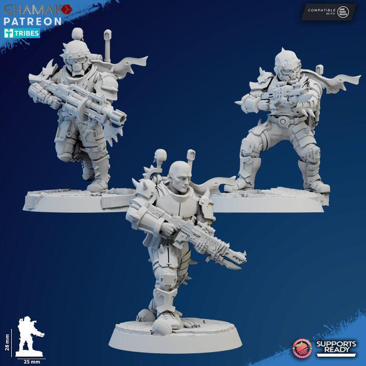 Close up of a 3D printed preassembled Ghamak Harrower model on a custom scenic base showing crisp unpainted resin details.