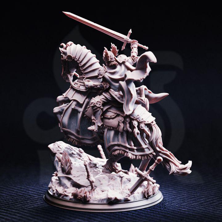 Female Mounted Human Paladin Miniature - Jeanne du Lac , Knight of Justice - DM Stash
