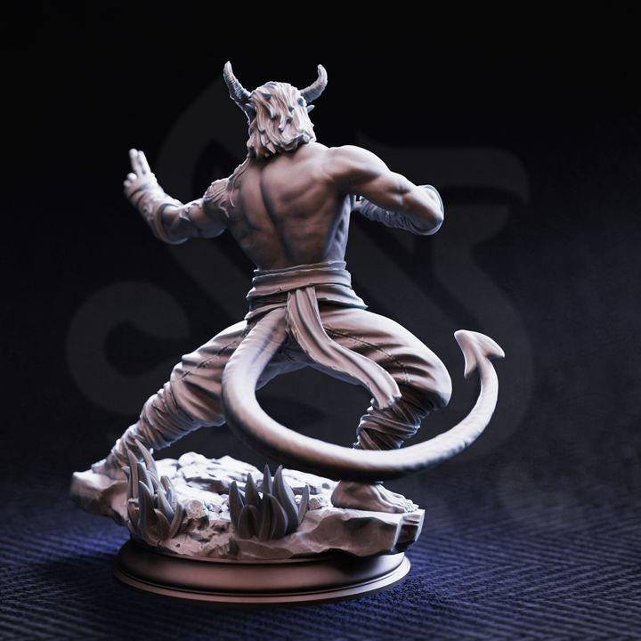 Tiefling Monk Miniature - Martial Artist Verek "Heartless" of The Spit - DM Stash