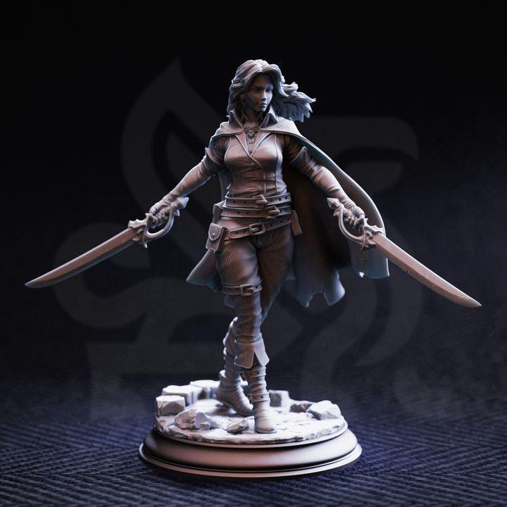 Female Human Rogue Miniature - Angela "Cat-Eyes" Hardvin, Rogue Duelist - DM Stash