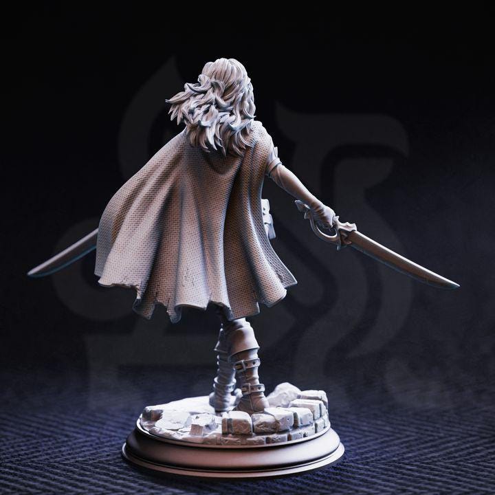 Female Human Rogue Miniature - Angela "Cat-Eyes" Hardvin, Rogue Duelist - DM Stash