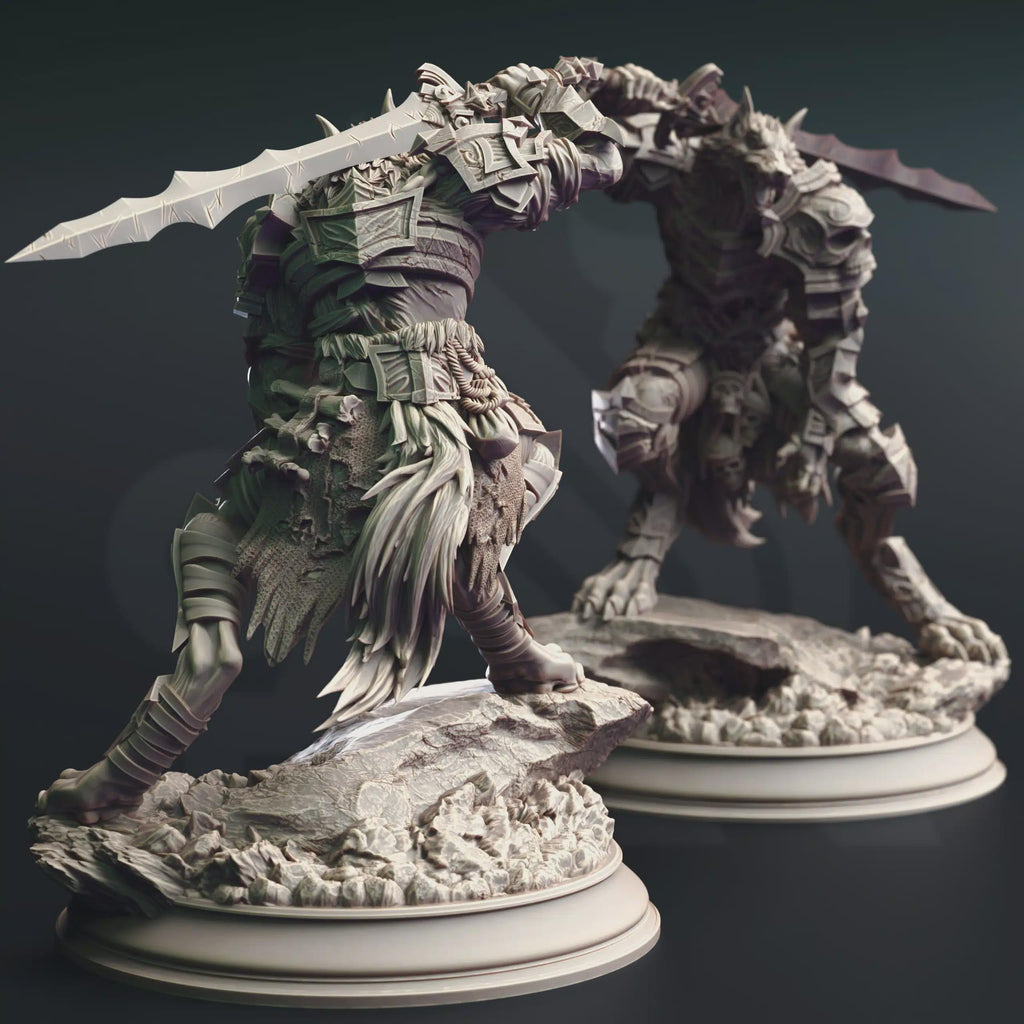 Lycanthrope Barbarian Fighter Miniature - Corsicus, Werewolf Knight - DM Stash