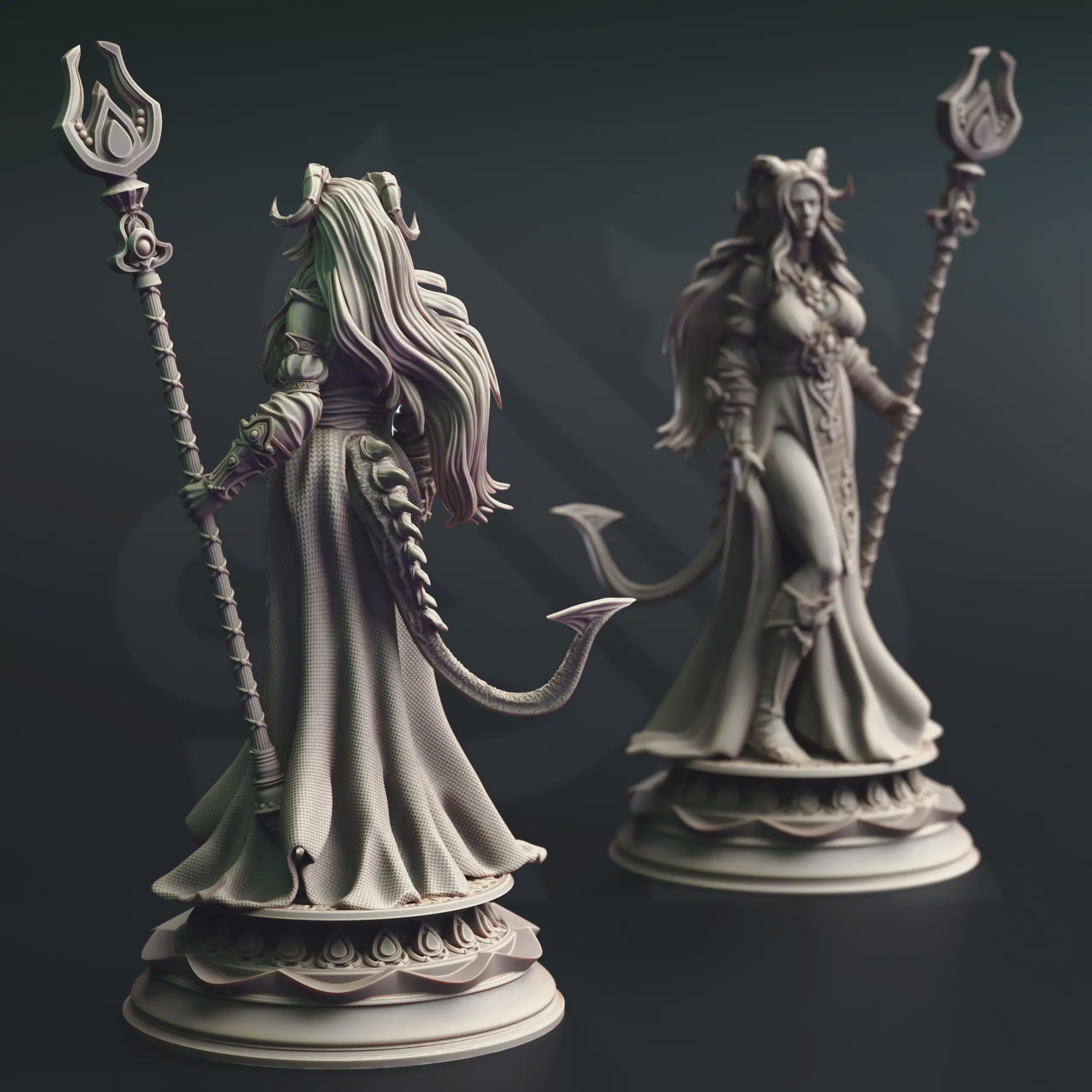 Female Tiefling Cleric Miniature - Divine Spellcaster - Tharia Moonshadow - DM Stash