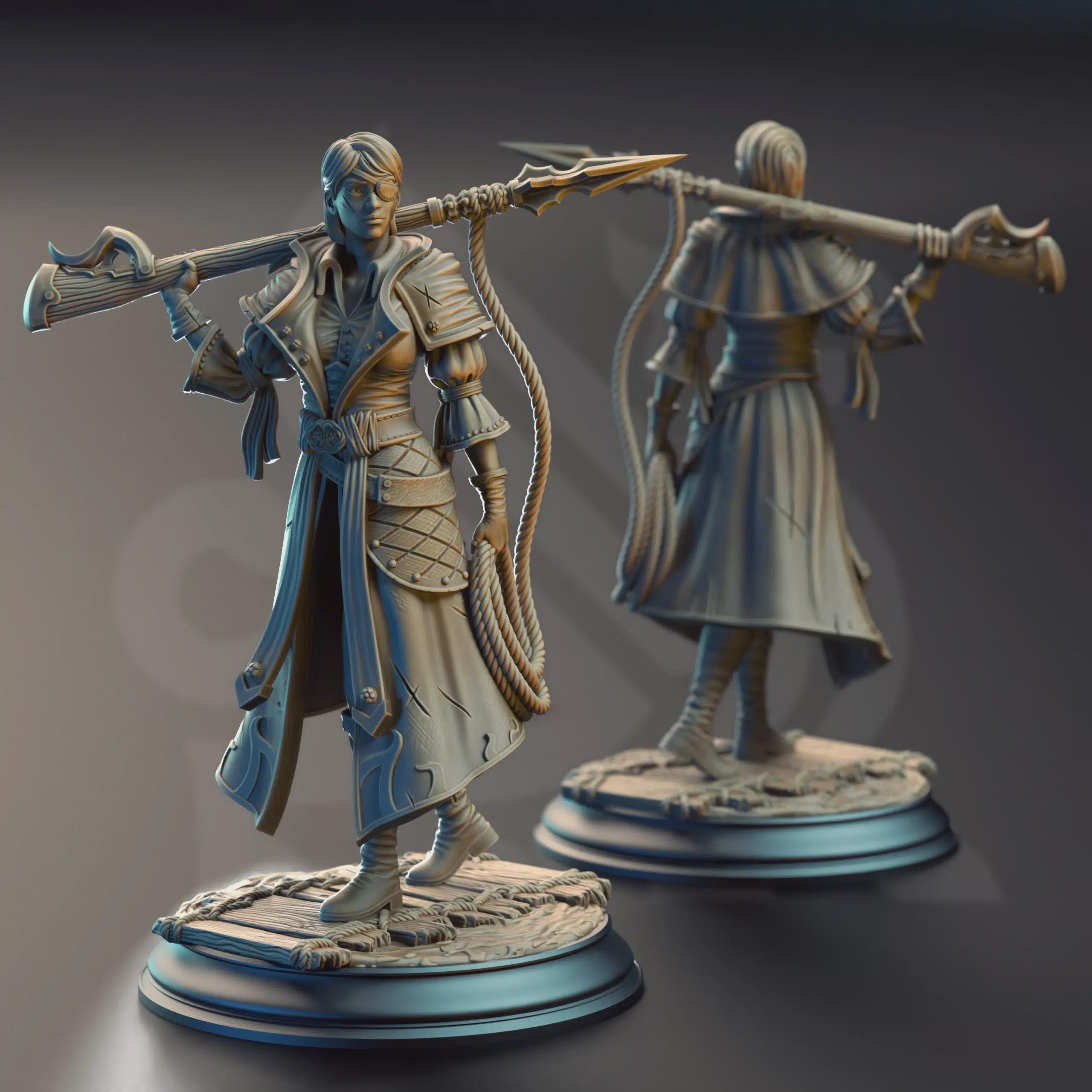 Female Human Ranger Miniature - Fiona “Dead-Eye” Stuttgart, Harpoon Marksman - DM Stash