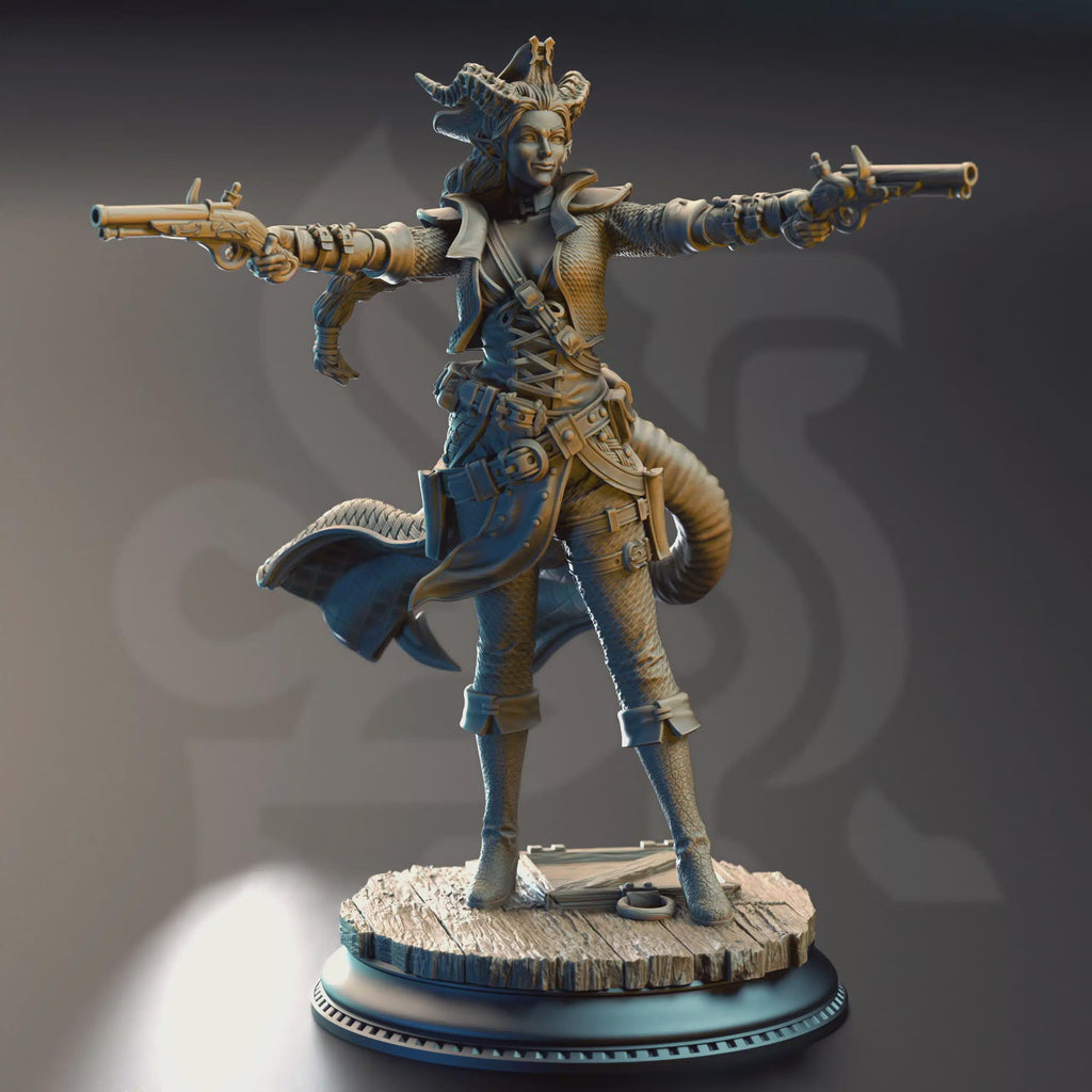 Female Tiefling Gunslinger Miniature - Trixie Sureshot Kelpie, Pirate Gunslinger - DM Stash