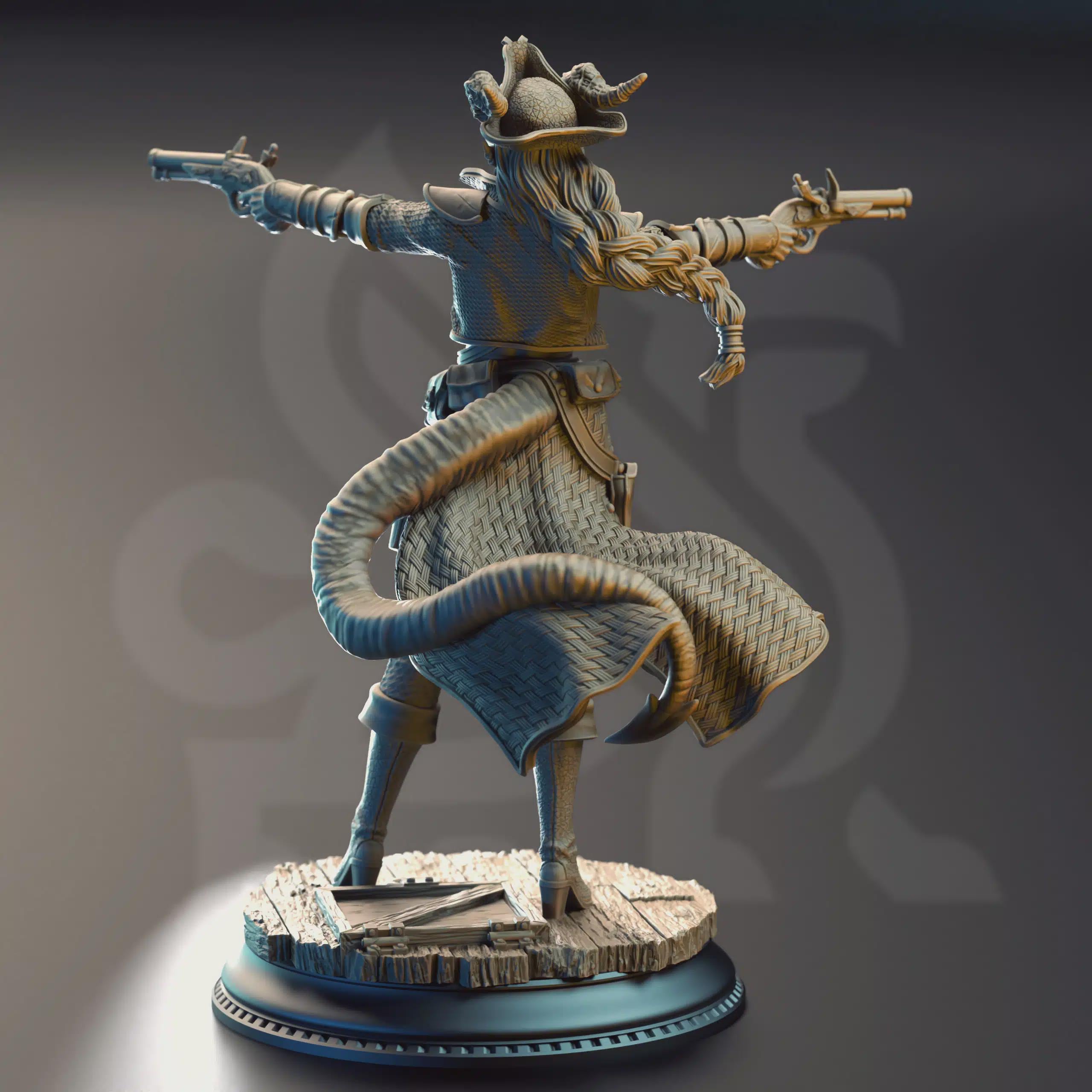 Female Tiefling Gunslinger Miniature - Trixie Sureshot Kelpie, Pirate Gunslinger - DM Stash