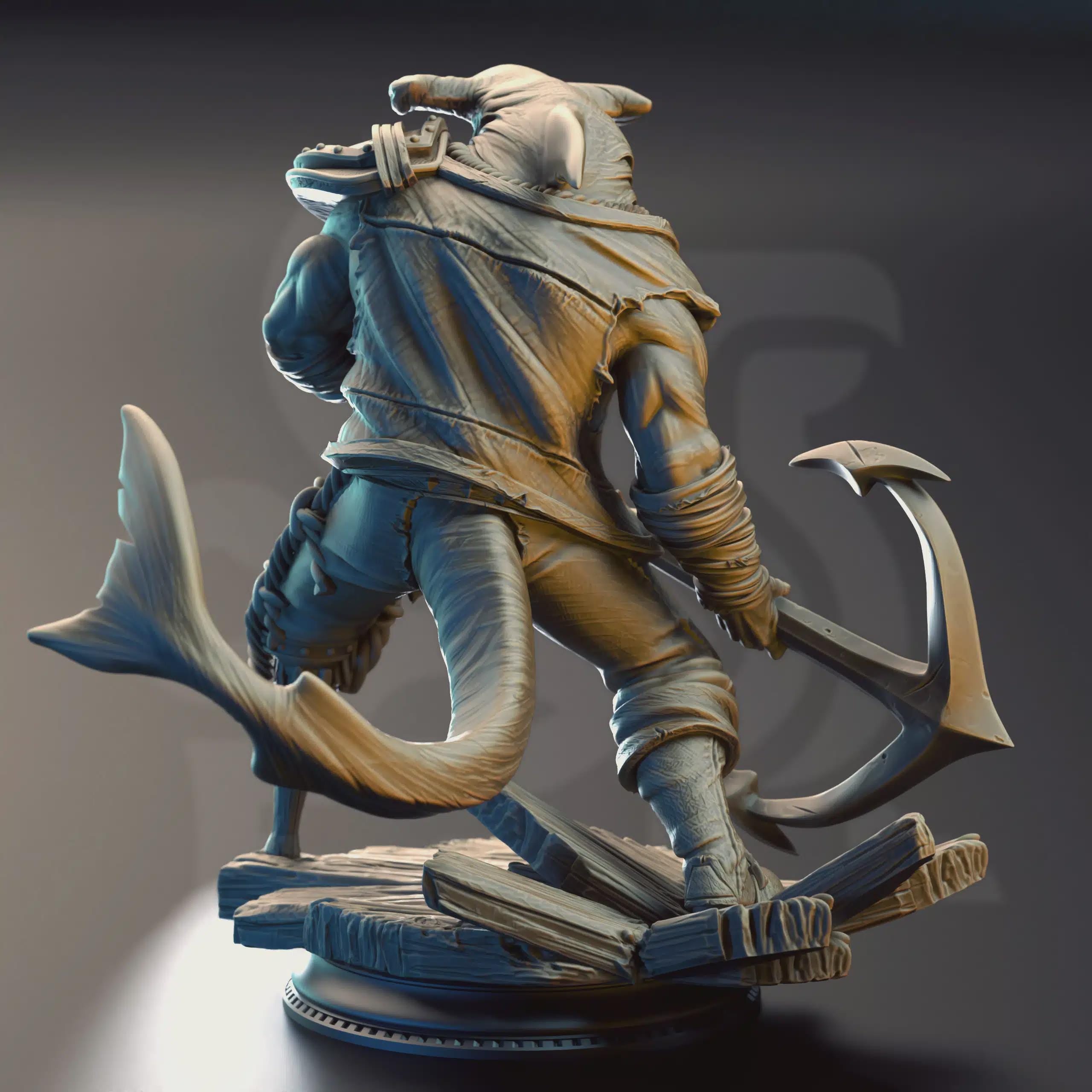 Sharkman Barbarian Fighter Miniature - Baz “Smiley” Armstrong - DM Stash