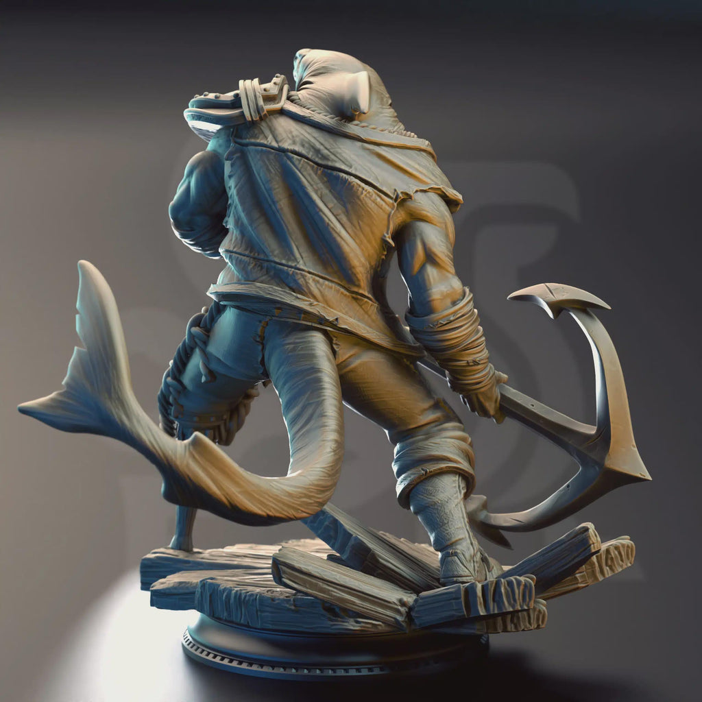Sharkman Barbarian Fighter Miniature - Baz “Smiley” Armstrong - DM Stash