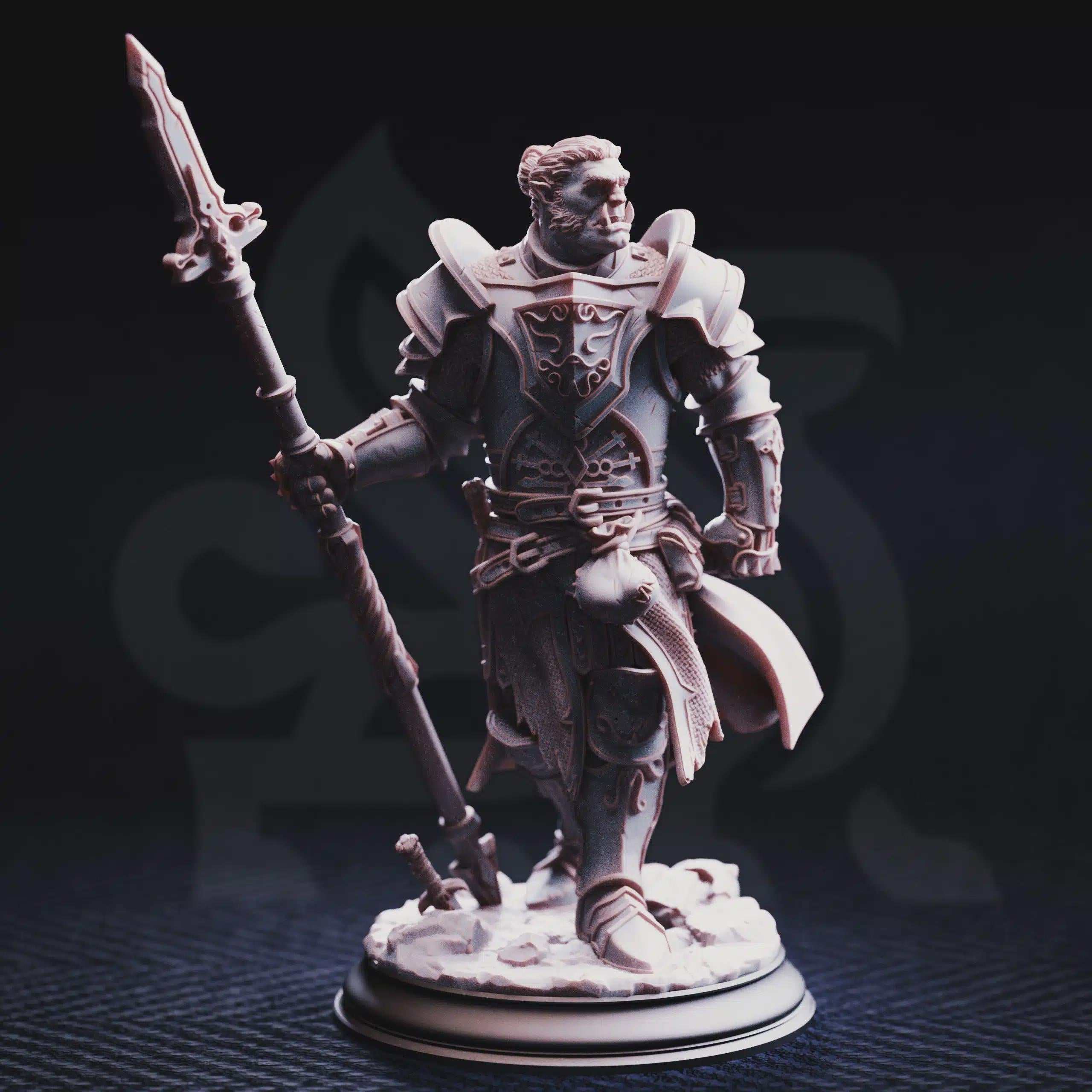 Half-Orc Paladin Fighter Miniature - Krunthar, Knight of Horauthin - DM Stash