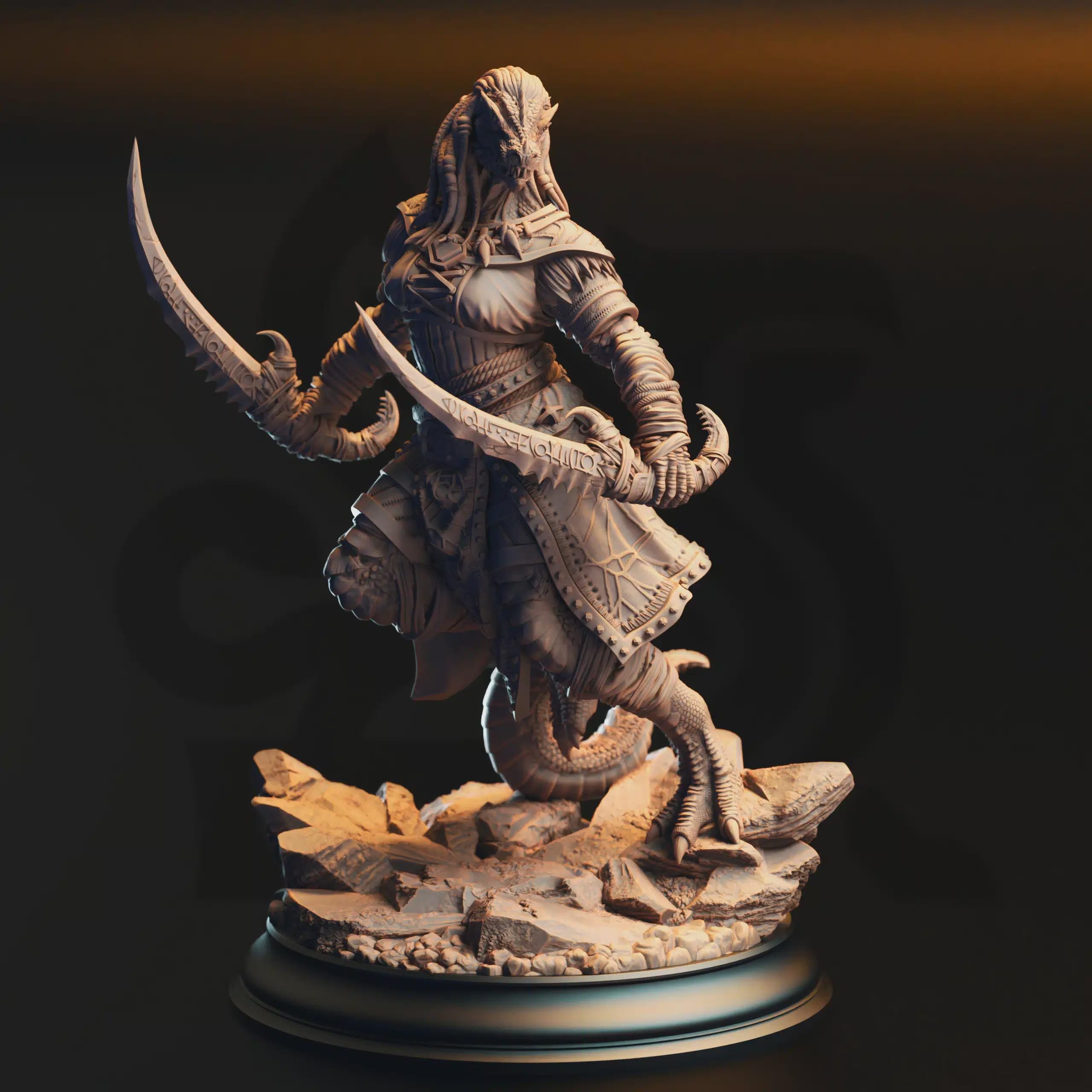 Female Dragonkin Rogue Miniature - Kijaa Shadowblade, Black Dragonkin Rogue - DM Stash
