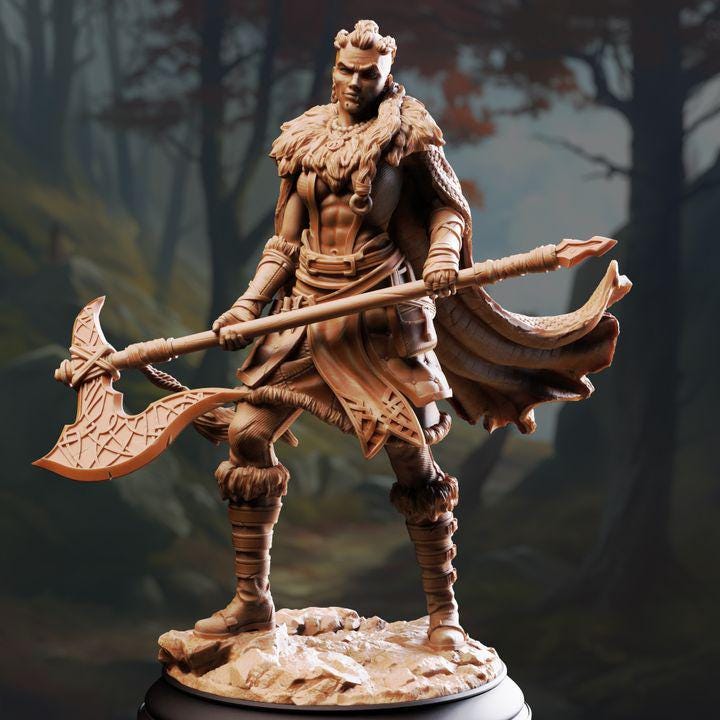 Female Human Barbarian Miniature - Gunnhildr, Outlander Berserker - DM Stash