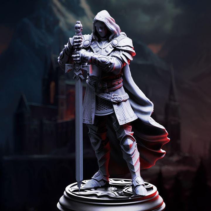 Human Paladin Miniature - Visage, Faceless Knight  - DM Stash