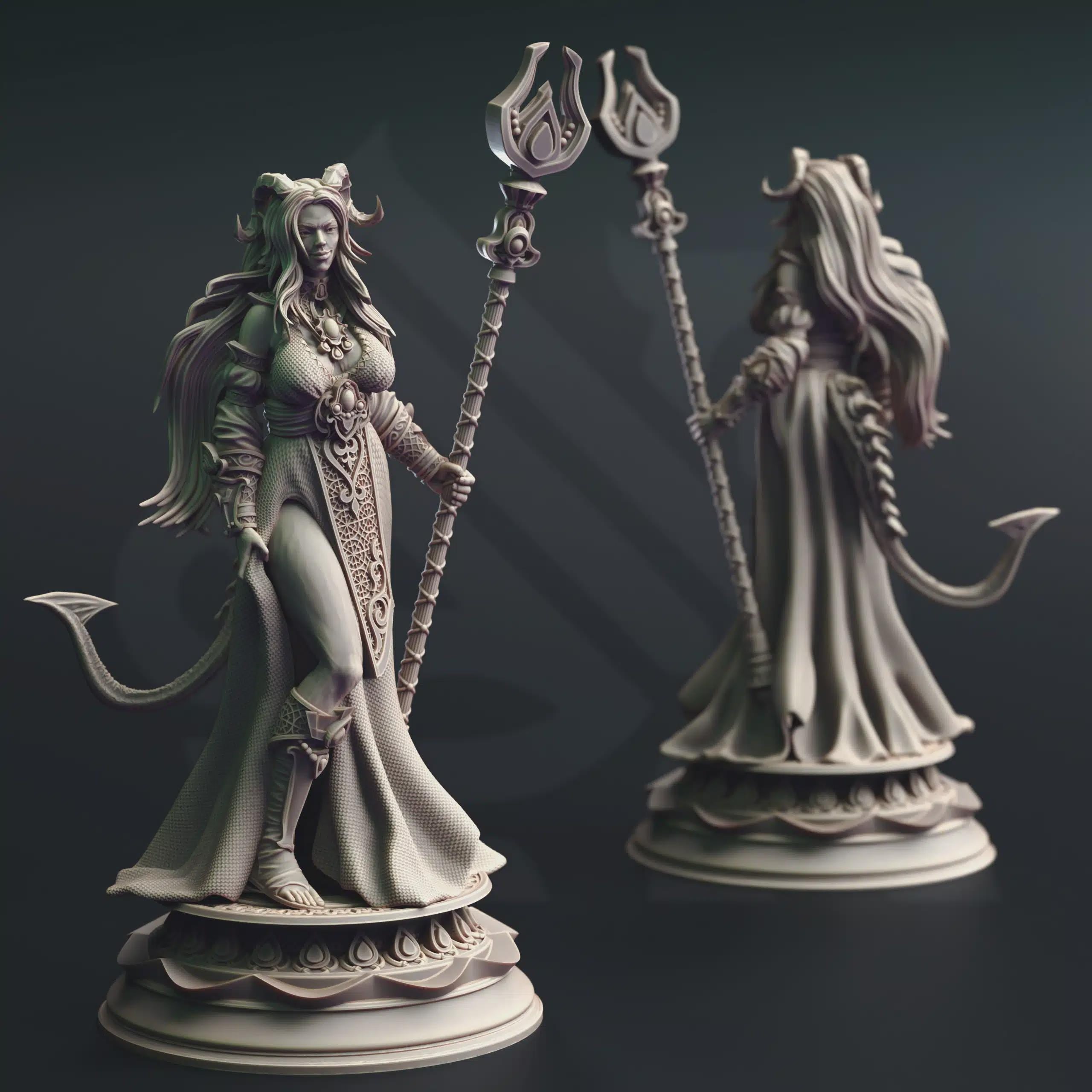 Female Tiefling Cleric Miniature - Divine Spellcaster - Tharia Moonshadow - DM Stash