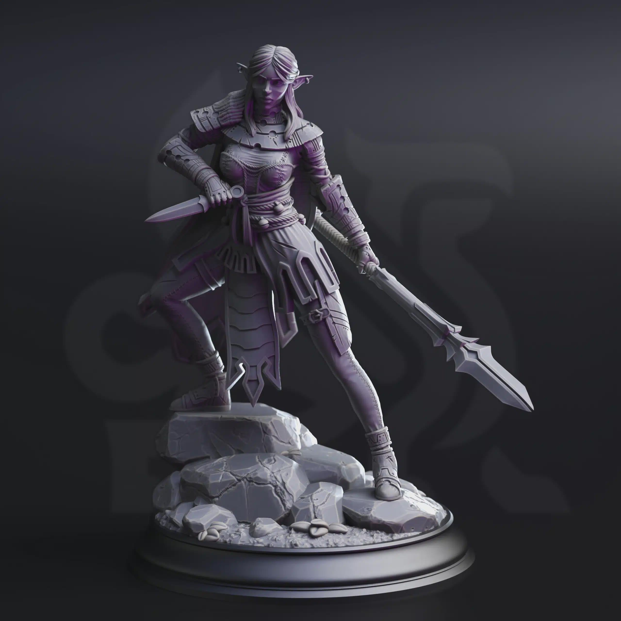Female Drow Ranger Miniature - Vixa Indwynath, Drow Tracker of the Deep - DM Stash