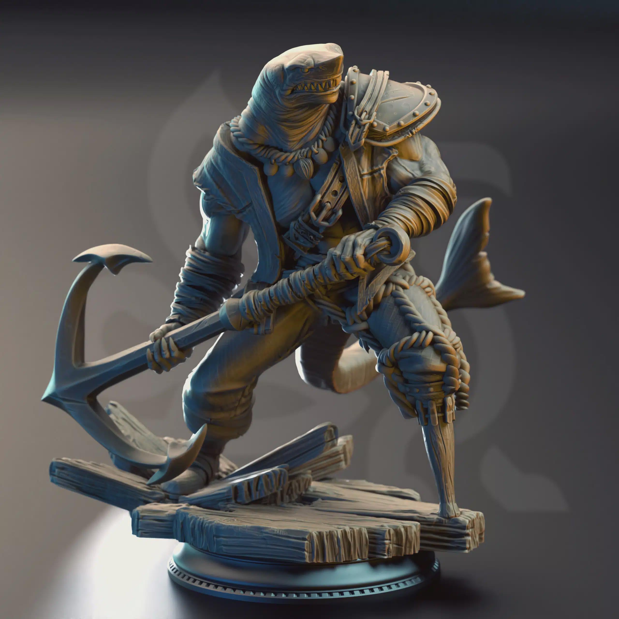 Sharkman Barbarian Fighter Miniature - Baz “Smiley” Armstrong - DM Stash