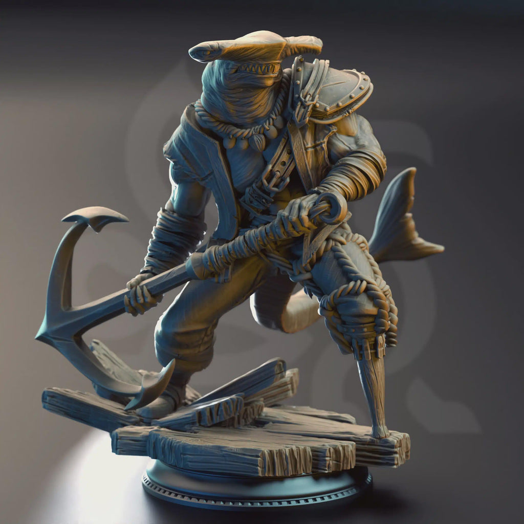 Sharkman Barbarian Fighter Miniature - Baz “Smiley” Armstrong - DM Stash