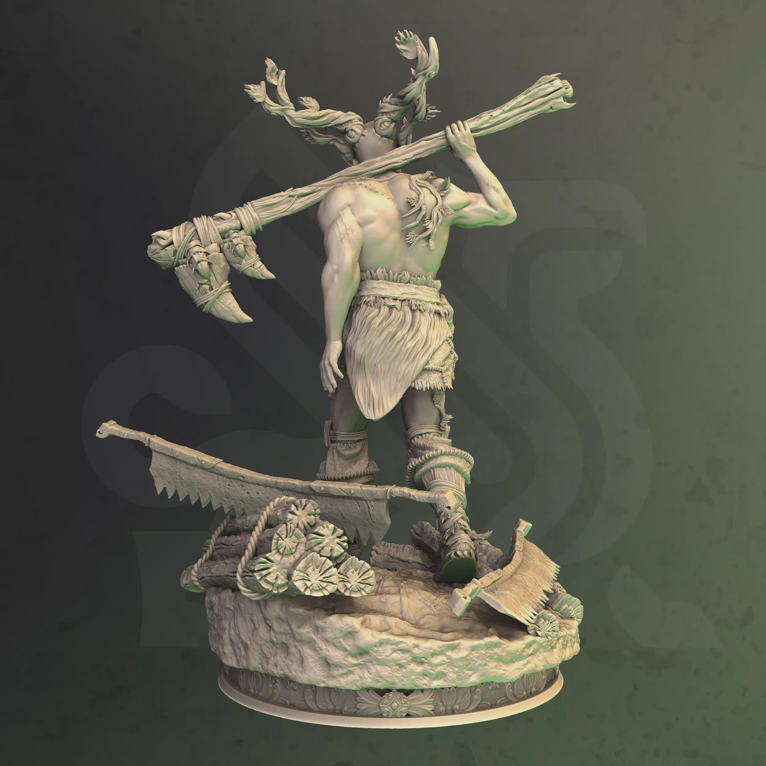 Human Druid Barbarian Miniature - Treneal Ironbark, Devoted Warrior - DM Stash