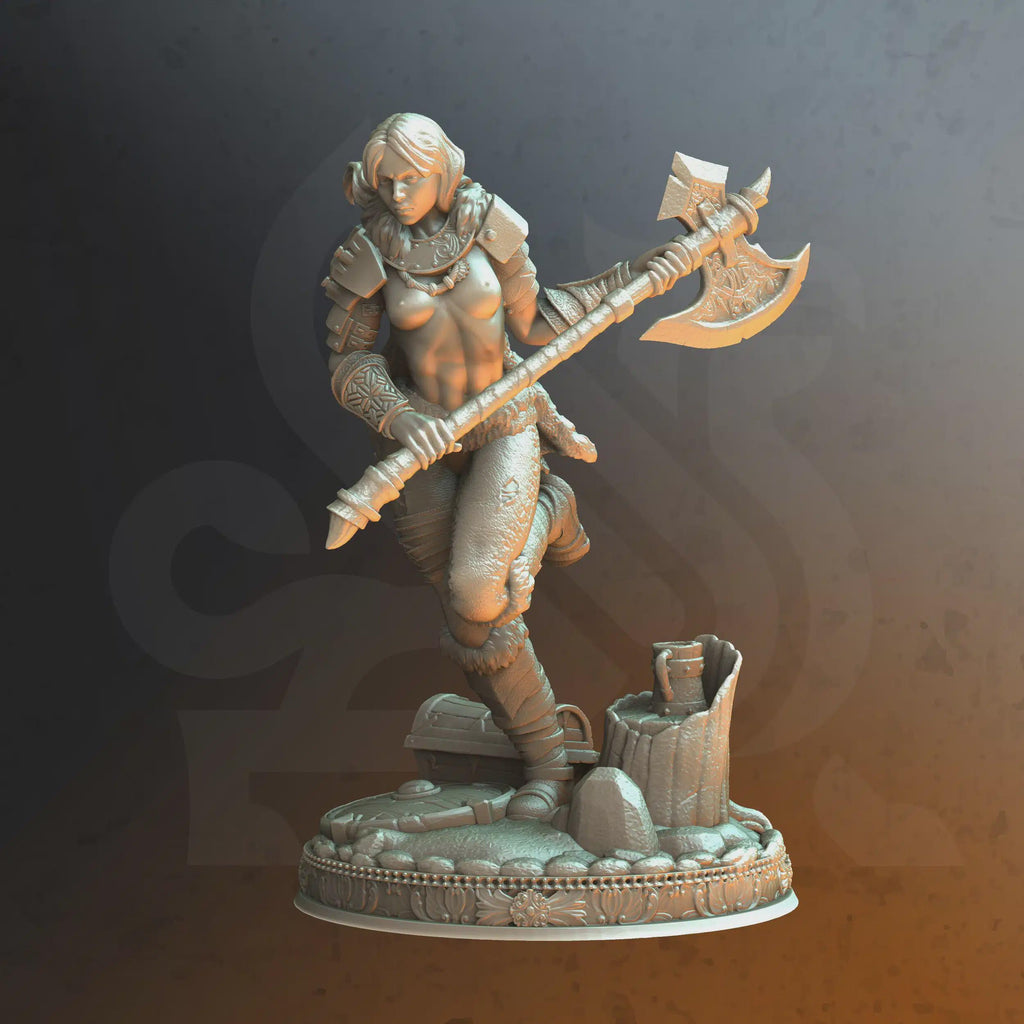 Female Human Barbarian Miniature - Aedre The Angry - DM Stash
