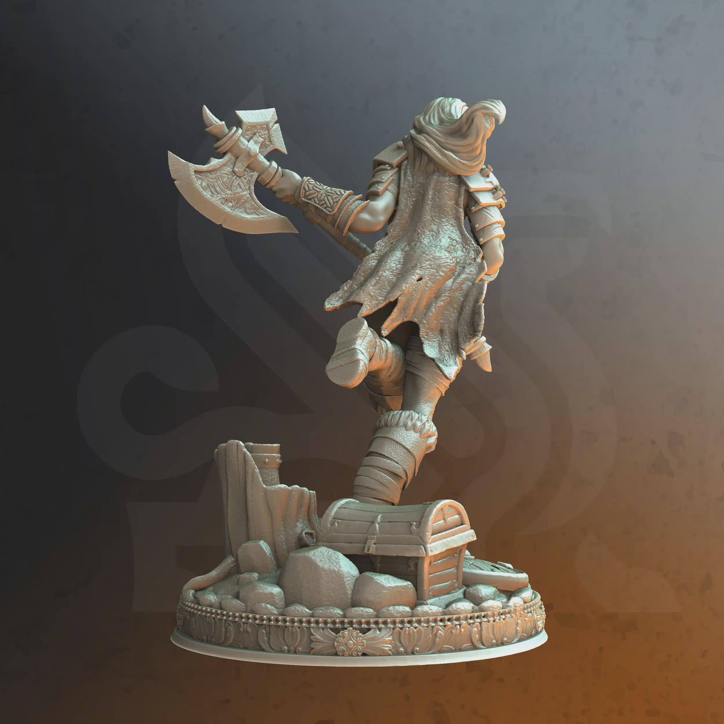 Female Human Barbarian Miniature - Aedre The Angry - DM Stash