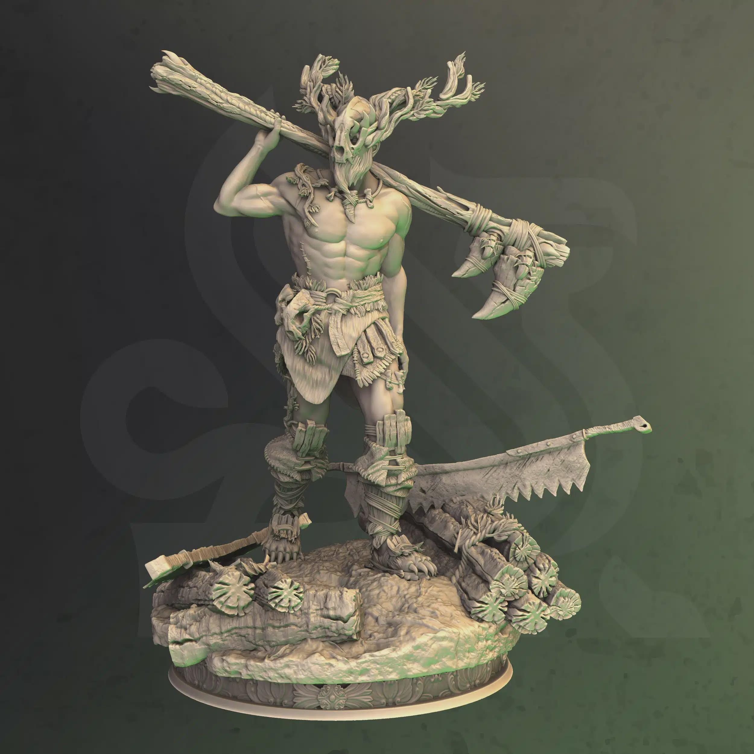 Human Druid Barbarian Miniature - Treneal Ironbark, Devoted Warrior - DM Stash