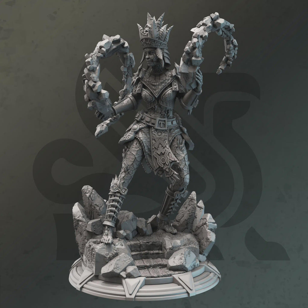 Female Elemi Sorcerer Miniature - Ruby Silt, Earthen Geomancer - DM Stash