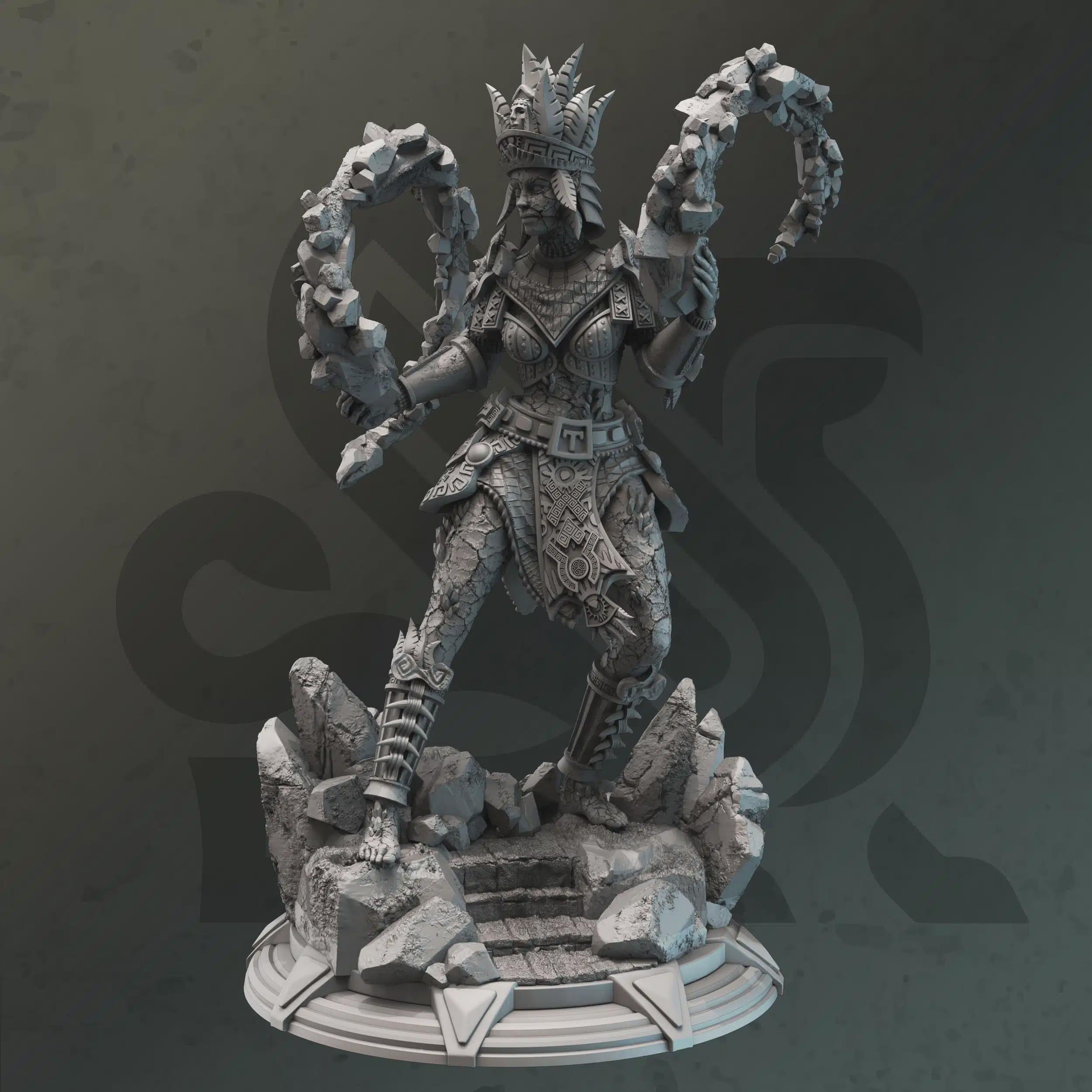 Female Elemi Sorcerer Miniature - Ruby Silt, Earthen Geomancer - DM Stash