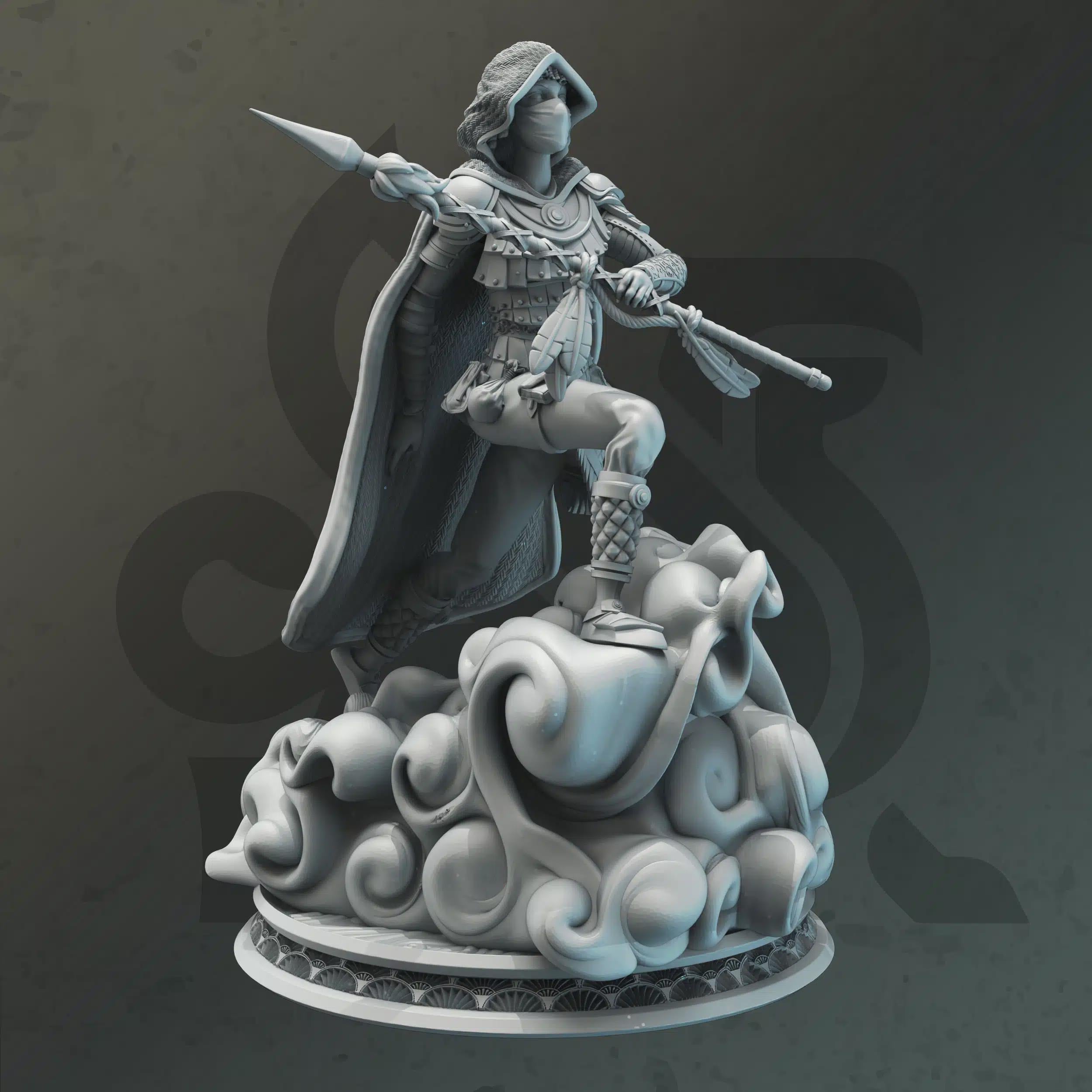 Female Elemi Rogue Monk Miniature - Aura Kaze, Cloud-step Rogue - DM Stash