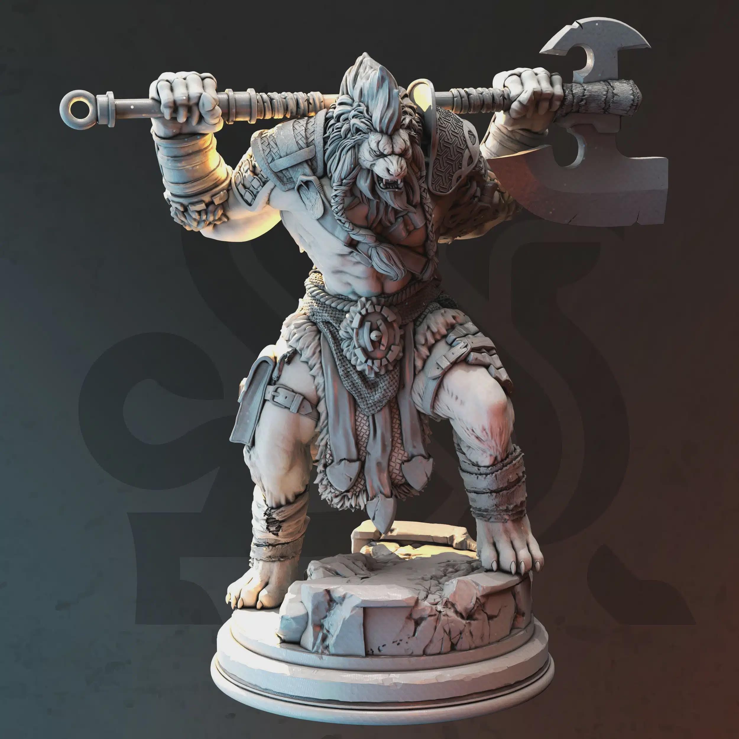 Beastfolk Barbarian Fighter Miniature - E’zeq’ial, Chosen of his Clan - DM Stash