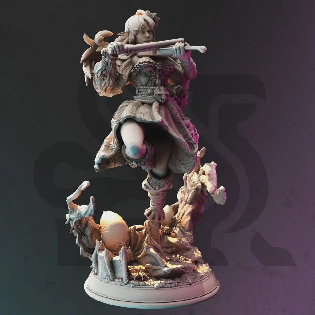 Female Drow Bard Miniature - Prednith the Precious, Spider Charmer - DM Stash