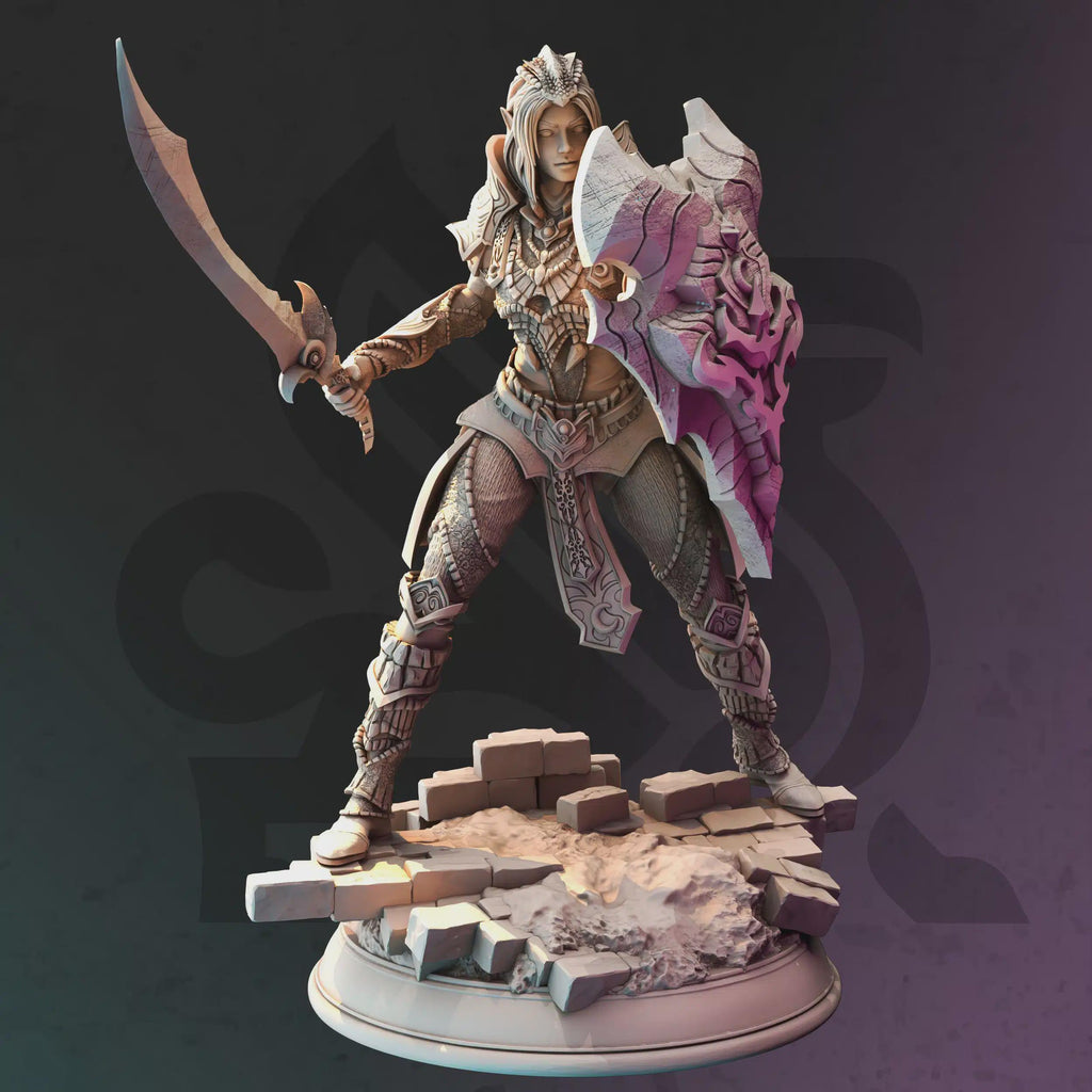 Female Drow Paladin Miniature - Mrina Reloth, Moon Paladin - DM Stash