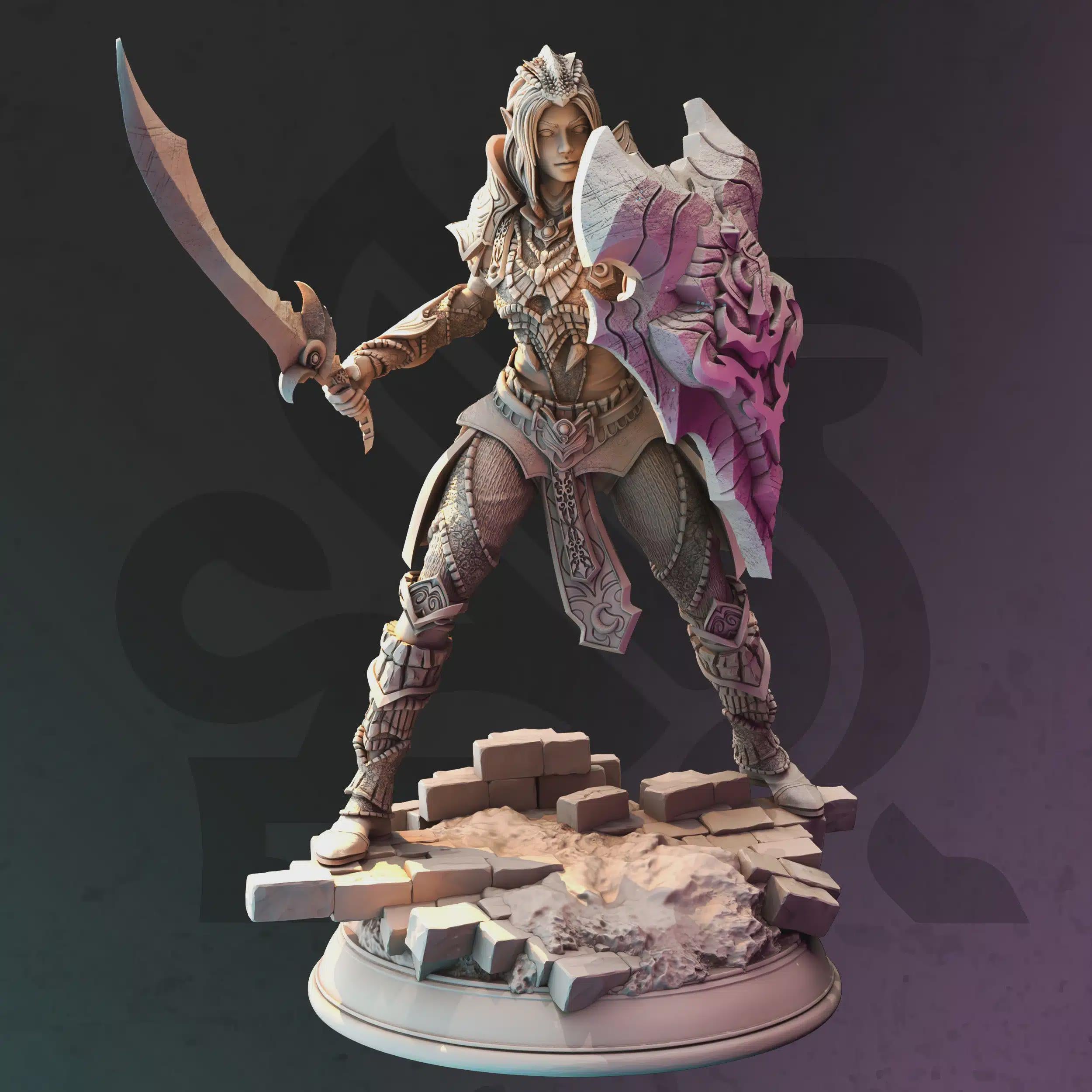 Female Drow Paladin Miniature - Mrina Reloth, Moon Paladin - DM Stash