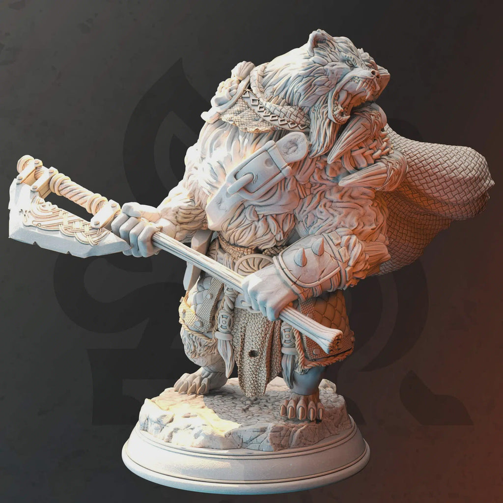 Beastfolk Barbarian Fighter Miniature - Orik Bjornstain (Werebear Form) - DM Stash